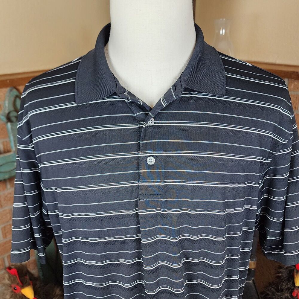 PGA Tour Black and White Striped Polo Shirt Size XL - Picture 1 of 5